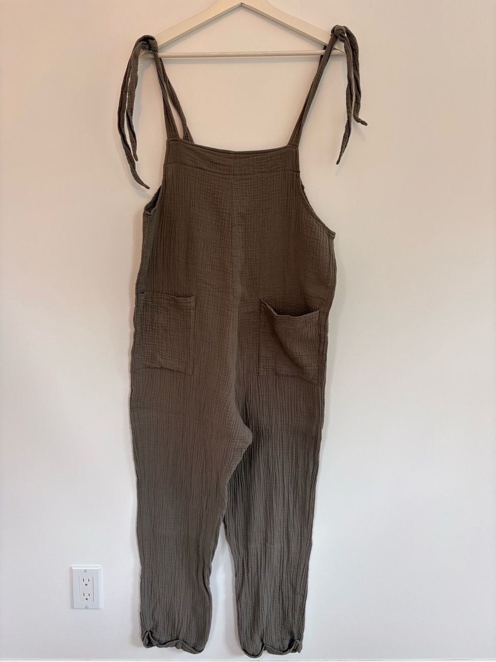 Smash + Tess x The Jilly Box Olive Tie-Shoulder Cotton Jumpsuit